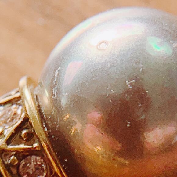 Signed Heidi Daus Gold Tone Crystal Pearl Drop Clip On Earrings VTG Swarovski? - Picture 10 of 17